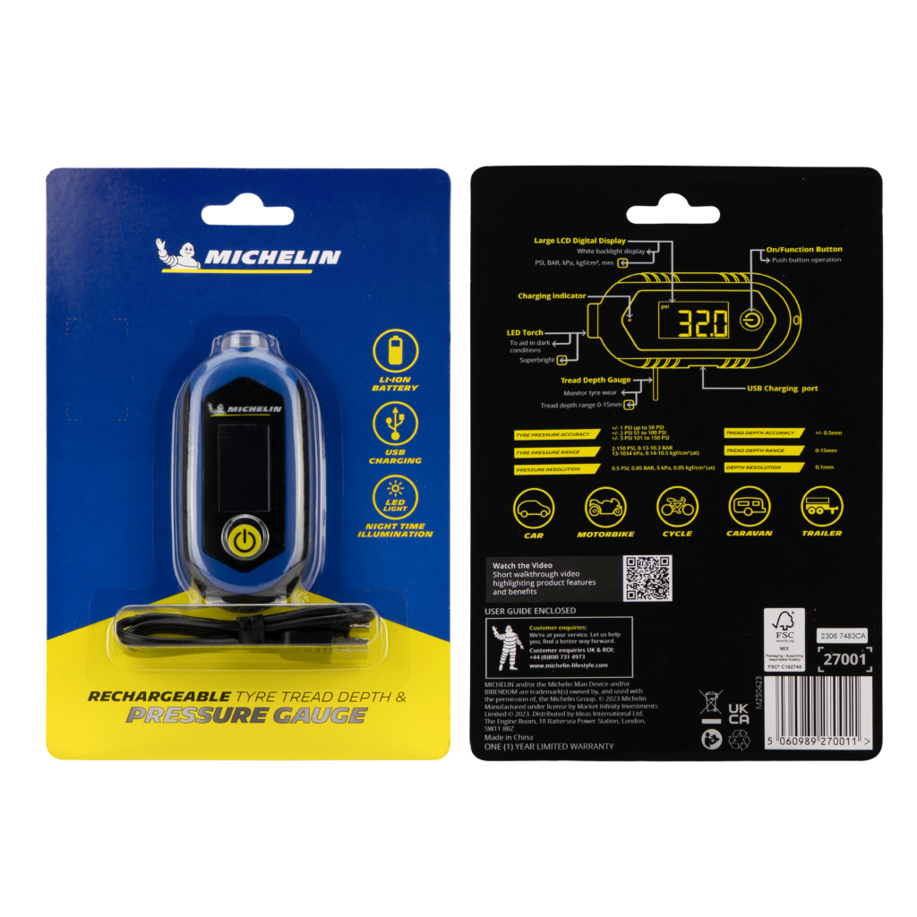 Michelin Rechargeable Digital Tyre Pressure & Depth Gauge